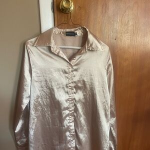 Pretty Little Thing - XS Satin Button Down Blouse Shirt Top